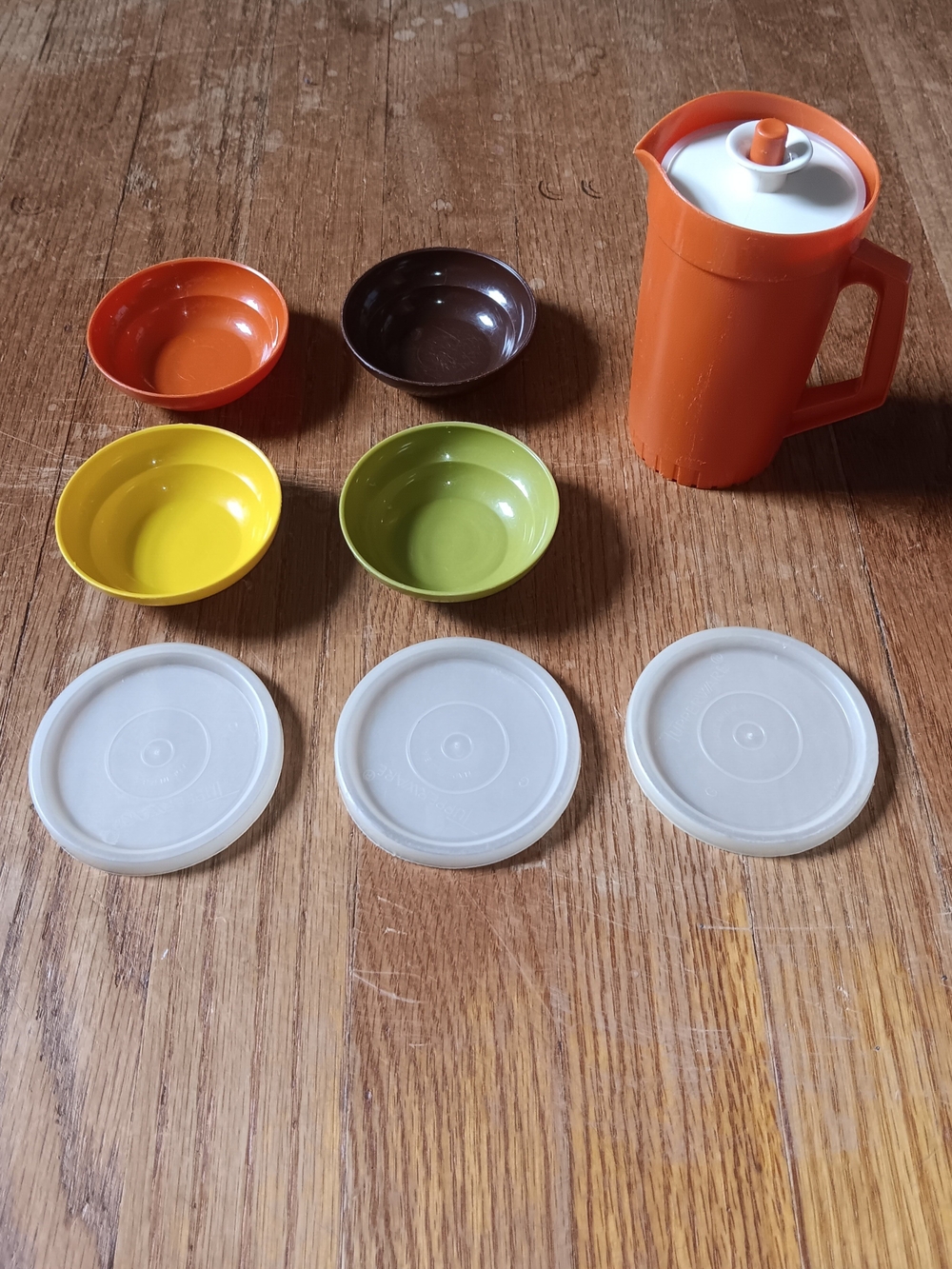 Tupperware Toys Kids Vintage Harvest Colors Pitcher & Set Of Snack Bowls & Lids